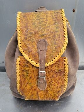 Vintage Leather and Braided straps Backpack Brown
